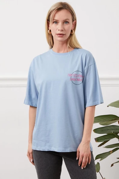 Baskılı tişört mavi - Resim 3