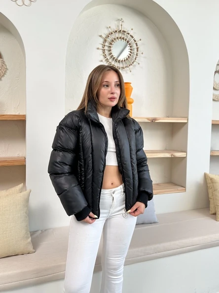 Puffer kısa mont siyah st25534 - Resim 6