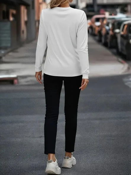 Kadın Uzun Kollu Bisiklet Yaka Cepli Viskon Iki Iplik Bluz Ve Pantolon Ikili Takım - Resim 3