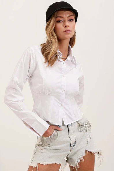 20231 Slim Fit Poplin Gömlek - Beyaz - Resim 3