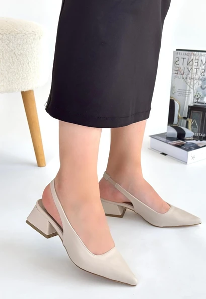 Morji Bej Cilt Topuklu Ayakkabı - Resim 3