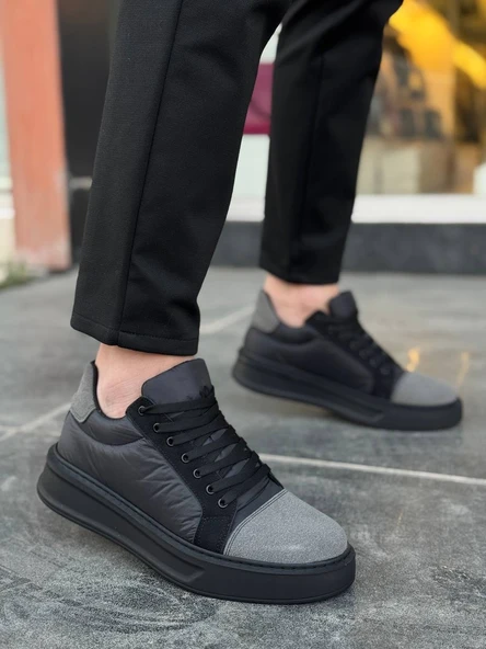 KB-X46 Kuback Siyah Gri Yüksek Siyah Taban Günlük Spor Ayakkabı - Resim 3