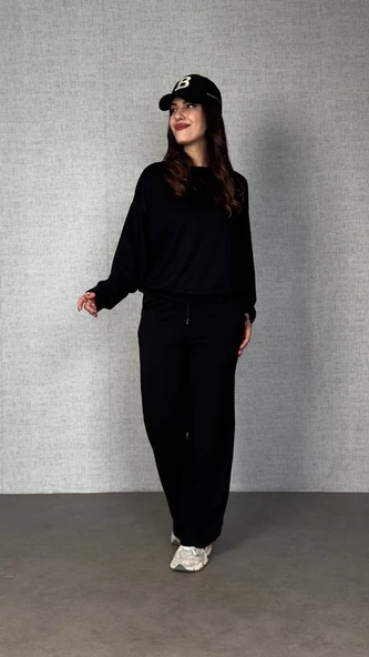 Kadın Uzun Kollu Bisiklet Yaka Viskon Iki Iplik Bluz Ve Pantolon Ikili Takım ürün görseli 1