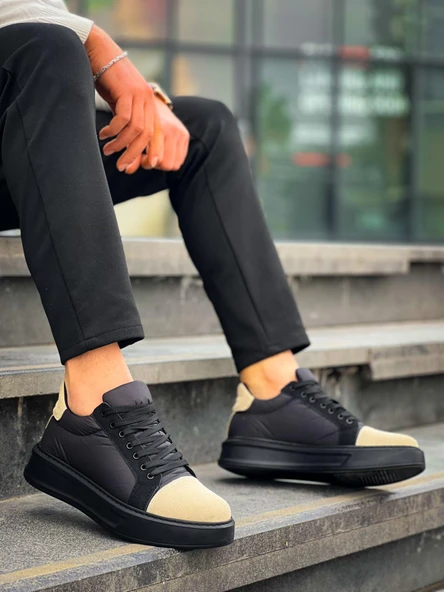 KB-X46 Kuback Siyah Bej Yüksek Siyah Taban Günlük Spor Ayakkabı ürün görseli 1