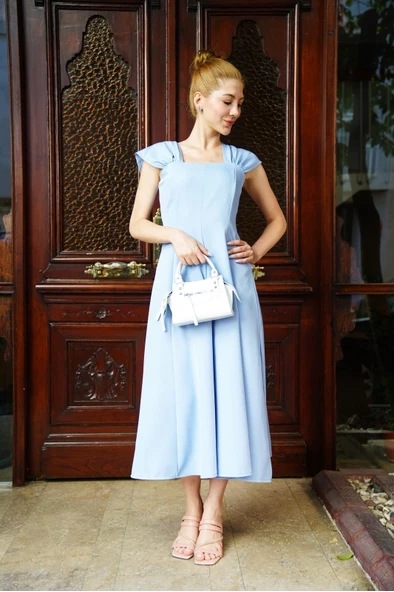 U yaka prenses elbise mavi s255101 - Resim 5