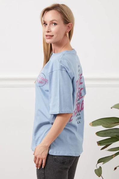 Baskılı tişört mavi - Resim 6