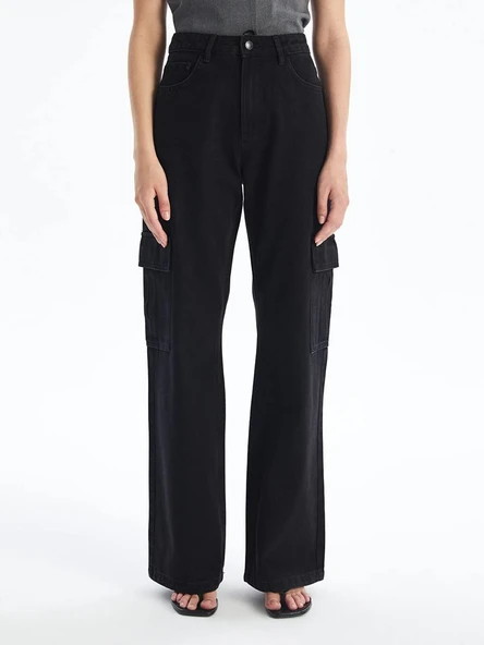 Kargo cep jeans pantolon siyah ürün görseli 1