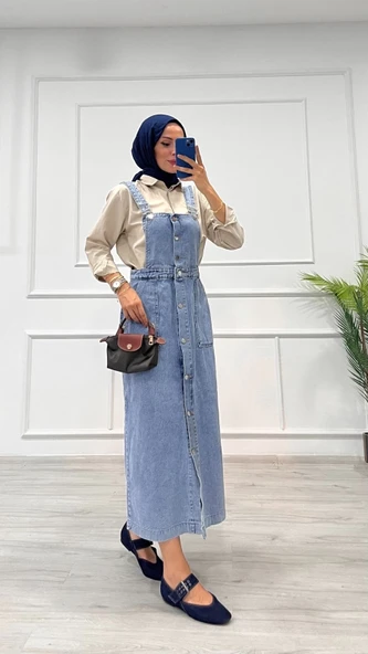 Etekli salopet enzim süper taş yıkama buz mavi d 2521 - Resim 2