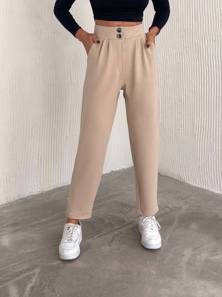 örme krep pantolon çift düğmeli ürün görseli 1