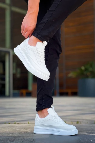 KB-006 Kuback Beyaz Cilt  Yüksek Taban Bağcıklı Günlük Erkek Ayakkabı - Resim 2