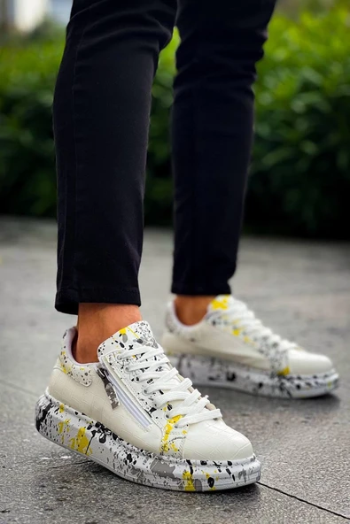 KB-02  Kuback  Bağcıklı Crocodile Beyaz Sarı Günlük Erkek Ayakkabı - Resim 2