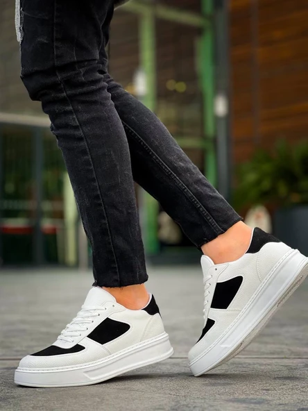 KB-X8 Kuback Beyaz Siyah Cilt Yüksek Taban Günlük Spor Ayakkabı - Resim 3