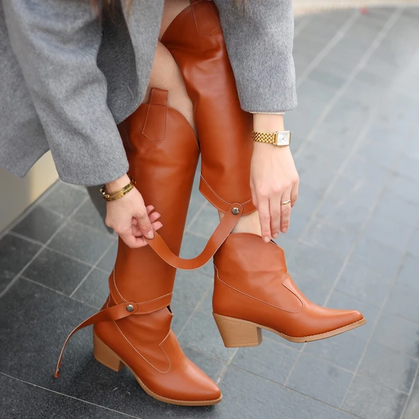 Milla Taba Cilt Tak Çıkar Topuklu Bot Ve Çizme - Resim 5