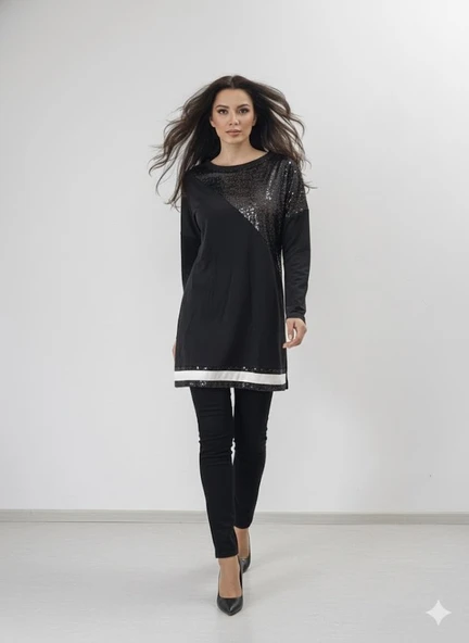 Kadın Uzun Kollu Pulpayet Detay Bluz ürün görseli 1