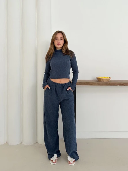 Balıkçı yaka örme takım lacivert st265865 - Resim 5