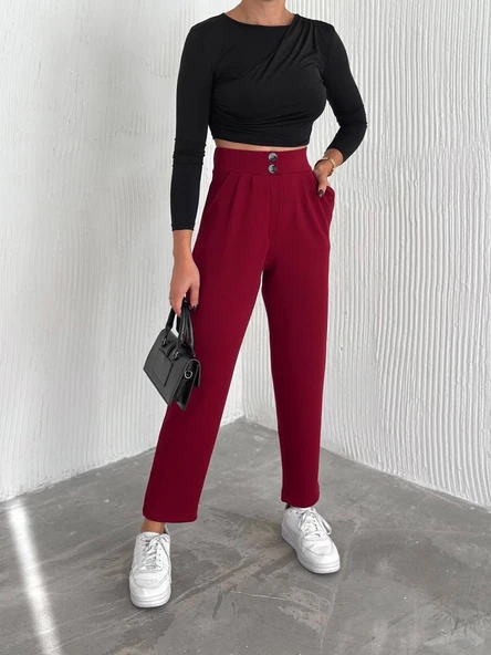 örme krep pantolon çift düğmeli ürün görseli 1