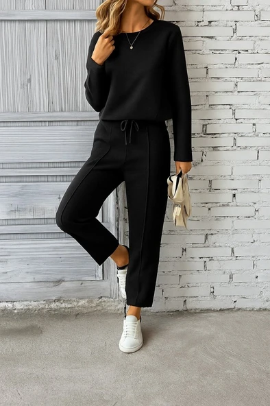 Kadın Uzun Kollu Yanları Nervurlu Viskon Iki Iplik Ve Pantolon Ikili Takım ürün görseli 1