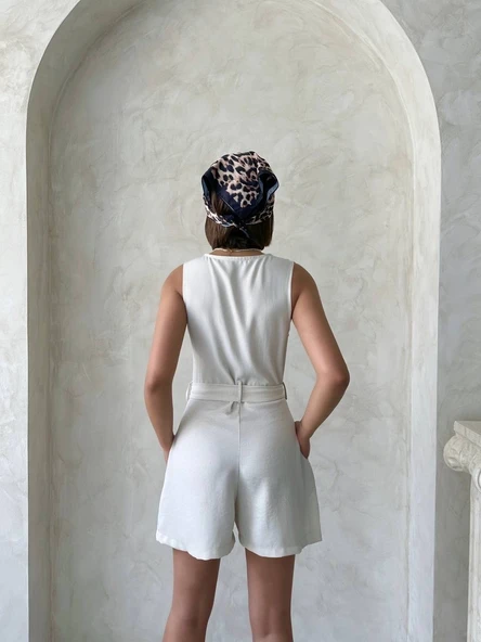 Kuşaklı şortlu tulum - Resim 5
