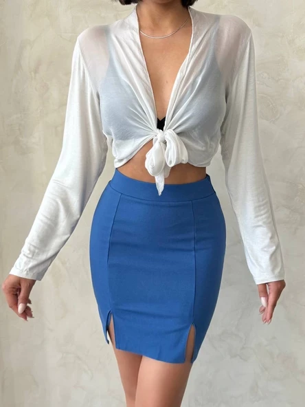 Çift yırtmaçlı etek indigo s25910 ürün görseli 1