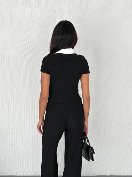 Ottoman kumaş beyaz gömlek yaka takım s4142 - Resim 3