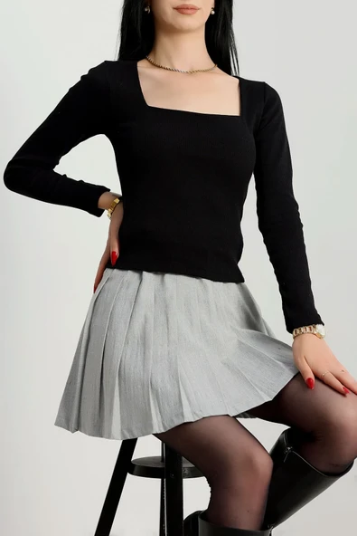 Çerçeve yaka kaşkorse bluz siyah - Resim 6