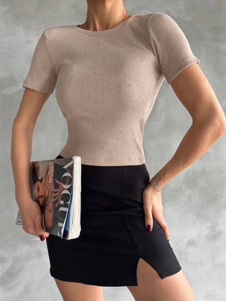 Taş baskılı kaş korse bluz - Resim 3