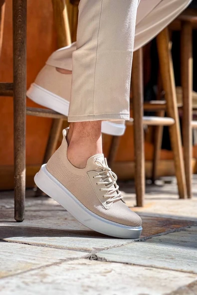 KB-116 Kuback Bej Bağcıklı Triko Günlük Erkek Ayakkabı - Resim 6