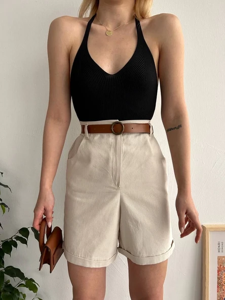 Gabardin kumaş şort - Resim 3