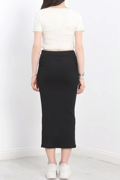 Nakışlı etekli takım siyah beyaz s3899 - Resim 4