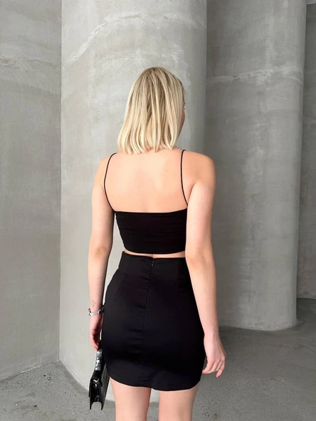 Likralı gabardin dört düğmeli etek - Resim 4