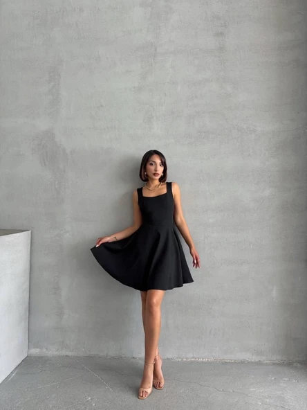 Kadın kare yaka kısa elbise s251188 - Resim 4