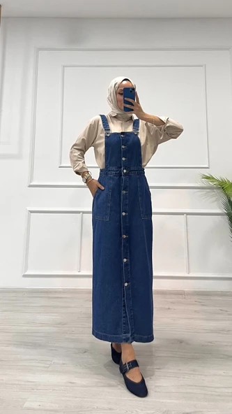 Etekli salopet enzim süper taş yıkama koyu mavi d2521 ürün görseli 1