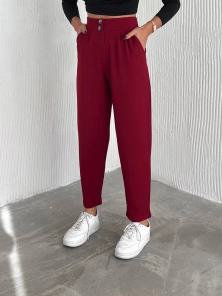 örme krep pantolon çift düğmeli - Resim 5