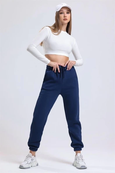 3 iplik şardonlu paça lastikli eşofman lacivert is001 - Resim 5