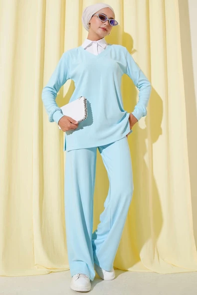 Gömlek Yaka Fitilli Salaş İkili Takım Buz Mavisi T4300 ürün görseli 1
