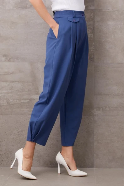 Paçası Düğmeli Yüksek Bel Pantolon - Resim 2