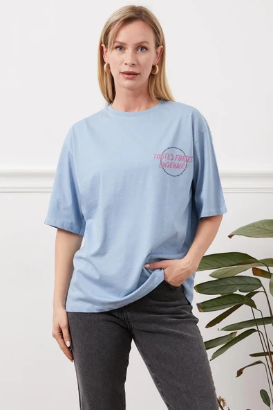 Baskılı tişört mavi - Resim 5