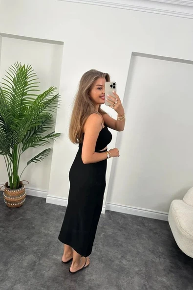 Kadın Ottoman Kumaş Likralı Midi Boy Kalem Etek Siyah - Resim 7