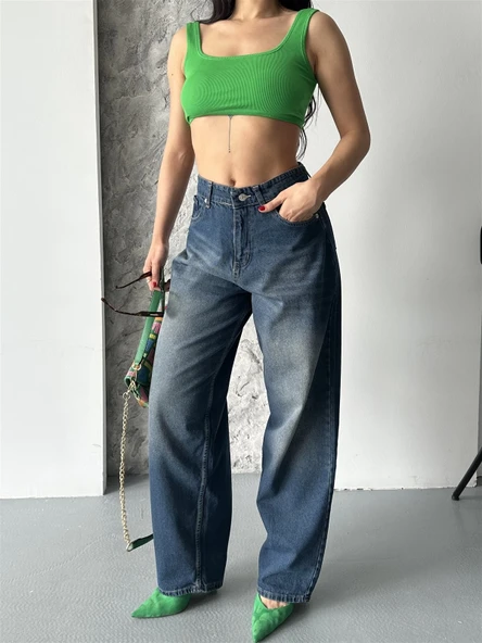 Baggy süper taş bıyık yıkama kahve tint jeans pantolon d2007 ürün görseli 1