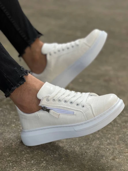 KB-309  Kuback Beyaz Fermuar Ve Bağcıklı  Günlük Erkek  Ayakkabı - Resim 2