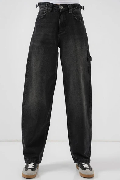 Yüksek Bel Kot Pantolon 6701 - Siyah - Resim 4