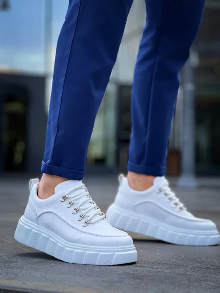 KB-X10 Kuback Beyaz Cilt  Beyaz Yüksek Taban Günlük Spor Ayakkabı - Resim 3