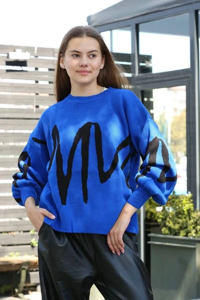 Siyah çizgili bisiklet yaka kazak Saks ürün görseli 1