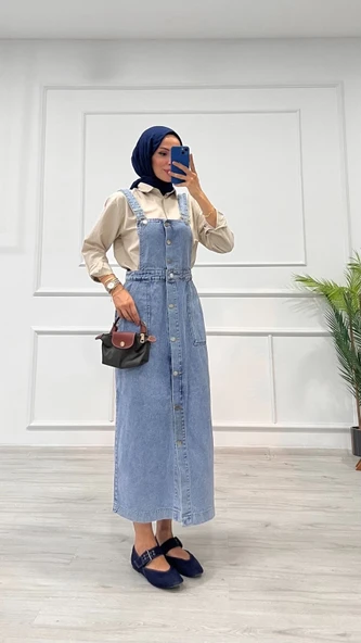 Etekli salopet enzim süper taş yıkama buz mavi d 2521 - Resim 3