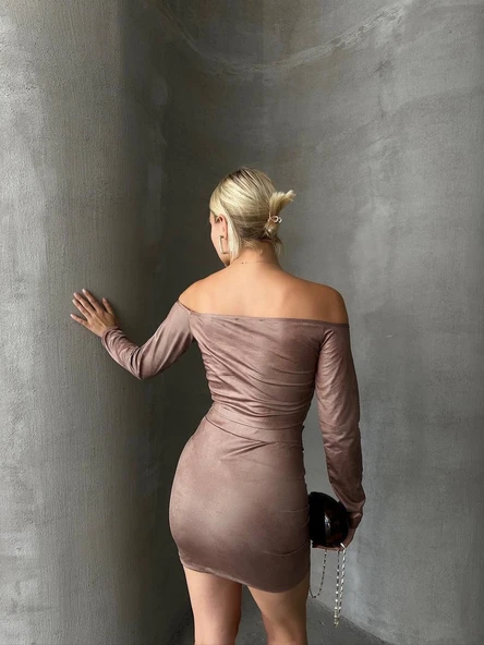 Büzgülü etek bluz takım kahve s24709 - Resim 2