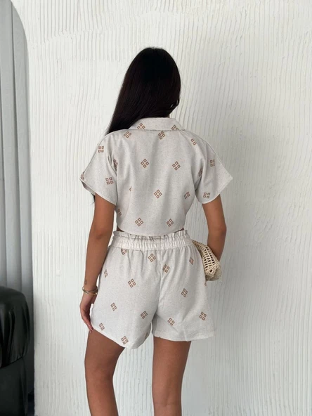 Gömlek şort keten takım s1052-1056 - Resim 3