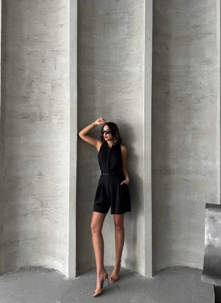 Yakalı şort tulum - Resim 2