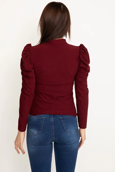Prenses kol bluz bordo w3125 - Resim 2
