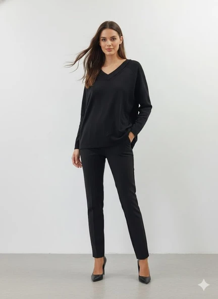 Kadın Uzun Kollu V Yaka Bluz ürün görseli 1