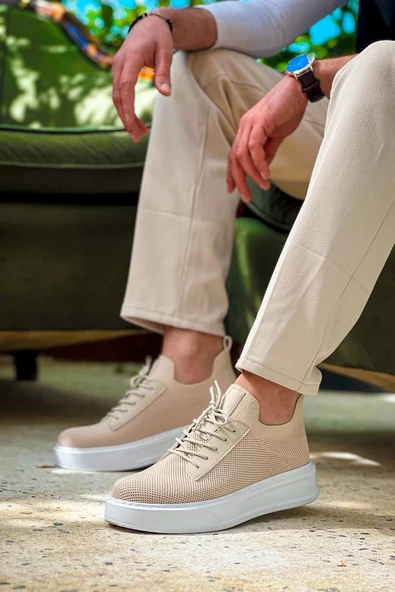 KB-116 Kuback Bej Bağcıklı Triko Günlük Erkek Ayakkabı ürün görseli 1